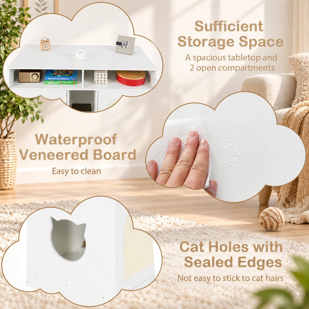 Airfind 43 Inches Cat Litter Box Enclosure with Storage and Double Rooms, Engineered Board Frame, 43in x 20in x 29in Footprint, White