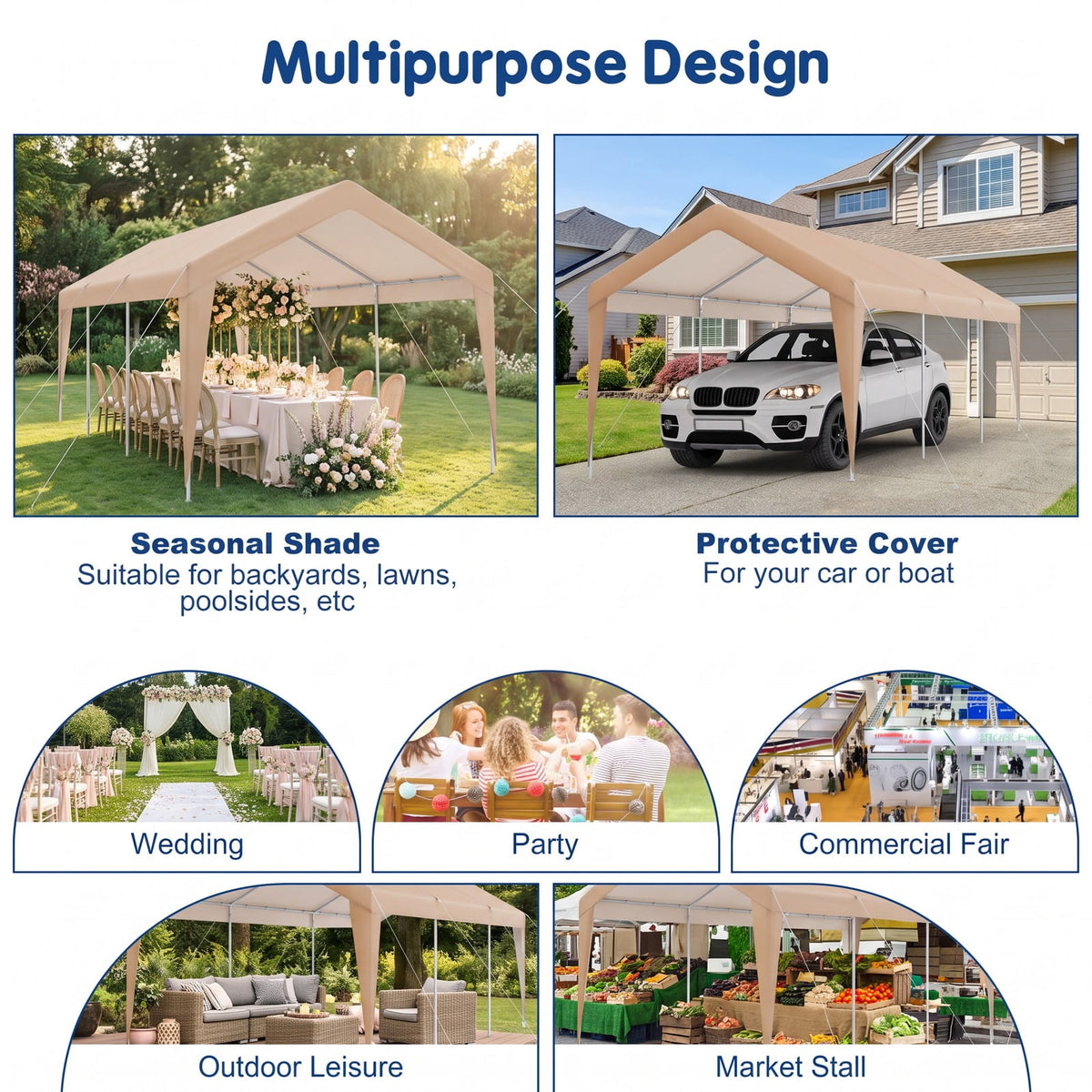 Airfind 10 x 20 Feet Patio Heavy Duty All-Weather Carport, Double-Layer 180G PE Galvanized Steel Frame, 10 x 20 x 9.4 ft Footprint, Yellow