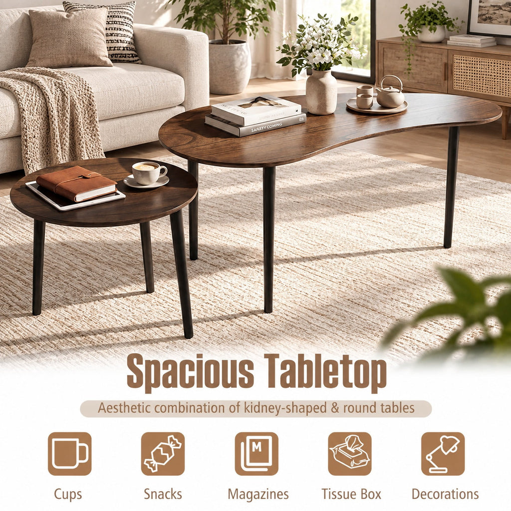 Airfind 2 Pieces Mid Century Nesting Tables with Rubber Wood Legs, 66 Lbs Capacity, Rubber Wood MDF for Convenient Everyday Use, Walnut