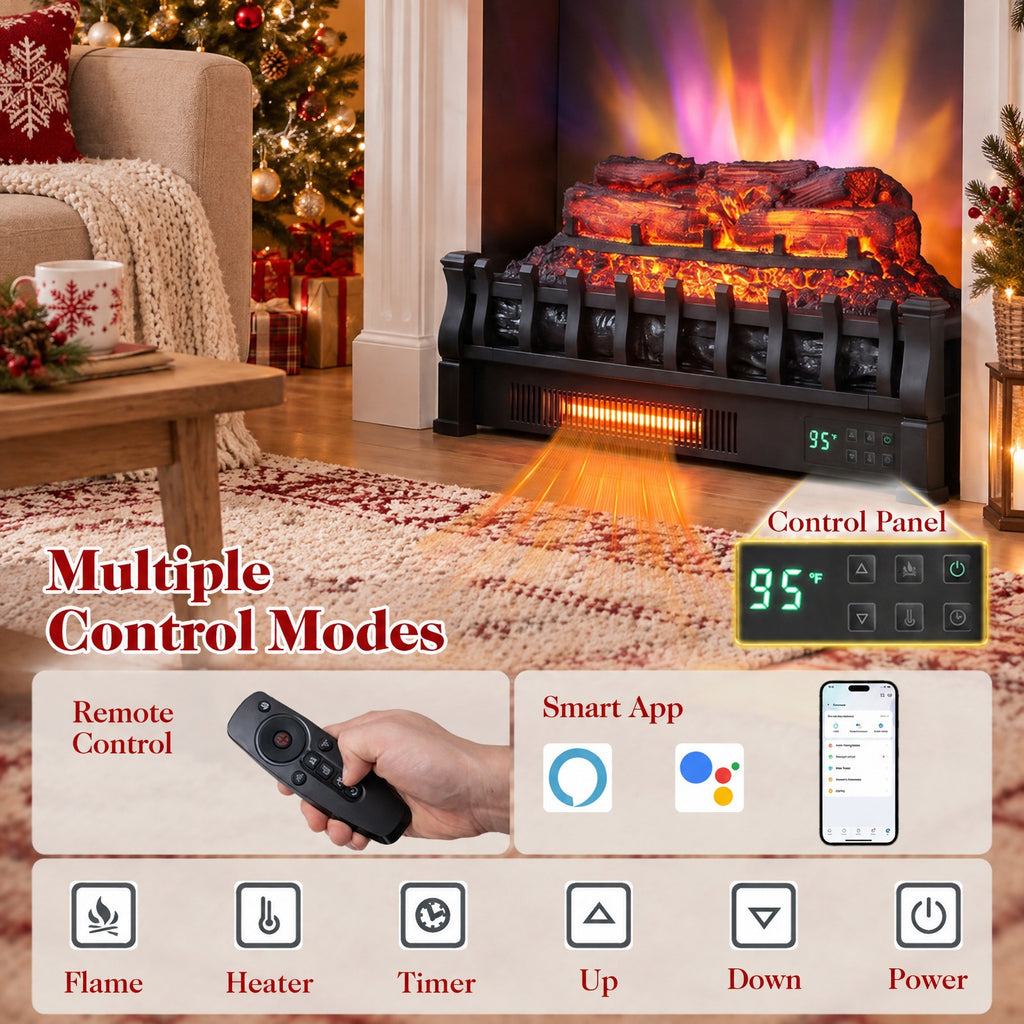 Airfind 23in WiFi Fireplace Insert Pinewood Set with App and Remote, Metal Resin Frame, 23in x 8.9in x 12.6in Cord Length 5.8 ft Footprint, Black