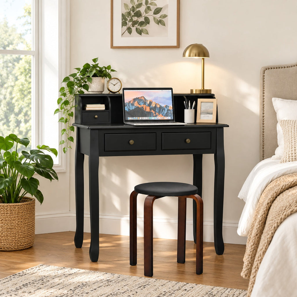 Airfind Writing Desk 2-Tier Vanity Desk Computer Desk with 4 Drawers, 287 lbs Capacity, MDF Frame, 31.5 x 16 x 37 Footprint, Black