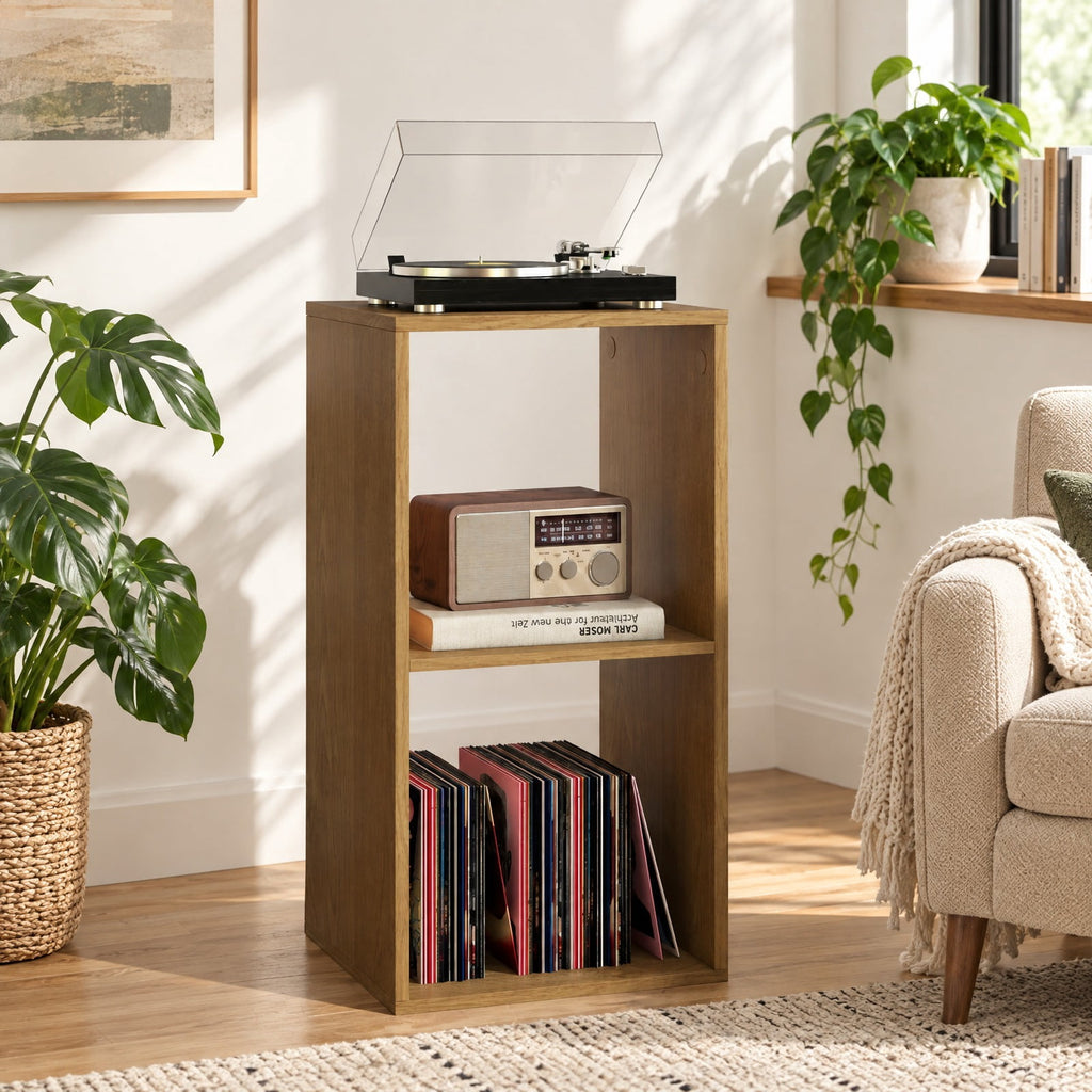 Airfind 2 Cube Bookshelf with Back Guardrail for Living Room Bedroom, Engineered Wood Frame, 14 Inch x 13 Inch x 27.5 Inch Depth of Bottom Shelf 12 Inch Footprint