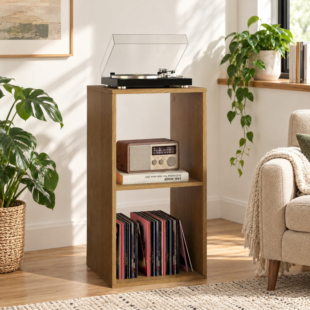 Airfind 2 Cube Bookshelf with Back Guardrail for Living Room Bedroom, Engineered Wood Frame, 14 Inch x 13 Inch x 27.5 Inch Depth of Bottom Shelf 12 Inch Footprint