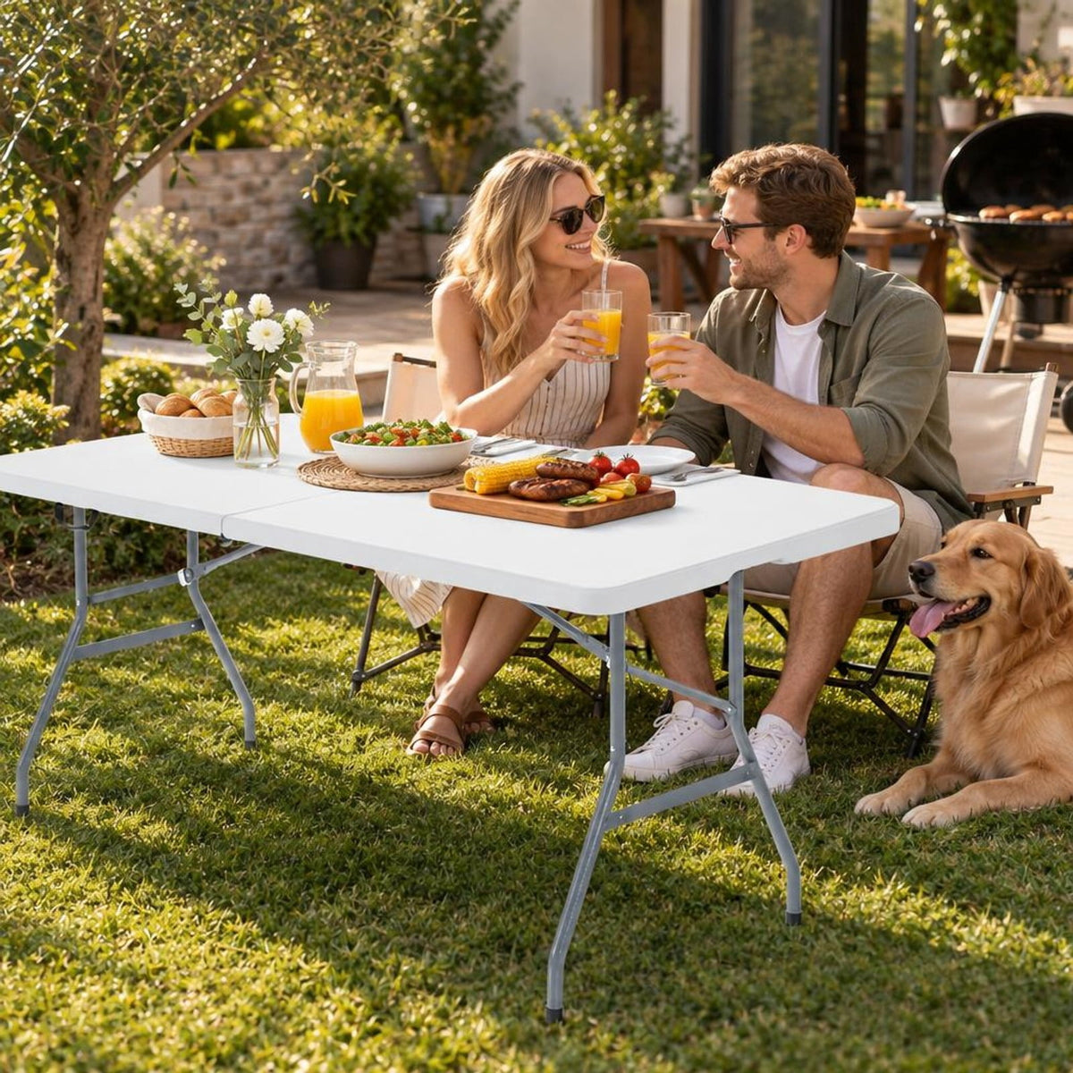 Airfind Portable Folding Camping Table with Carrying Handle for Picnic, 330 lbs Capacity, HDPE Steel Expanded Frame, 71 x 29 x 29 Footprint