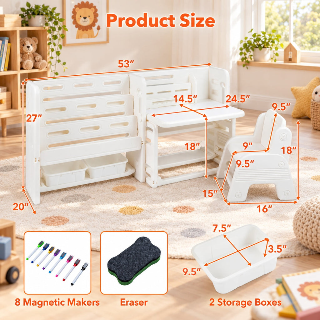 Airfind Kids Writing Desk and Chair Set with Side Bookshelves, 44 lbs Capacity, HDPE Frame, 53 Inch x 20 Inch x 27 Inch Footprint, White