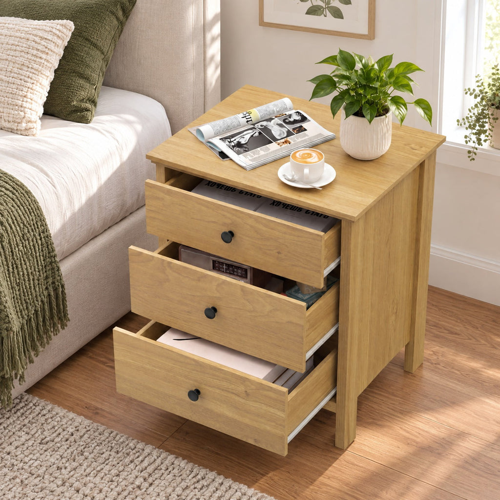 Airfind 3-Drawer Wooden Nightstand Modern Bedside Table, 135 lbs Capacity, MDF Engineered Wood Frame, 22in x 18in x 26in Bottom Clearance 4in Footprint