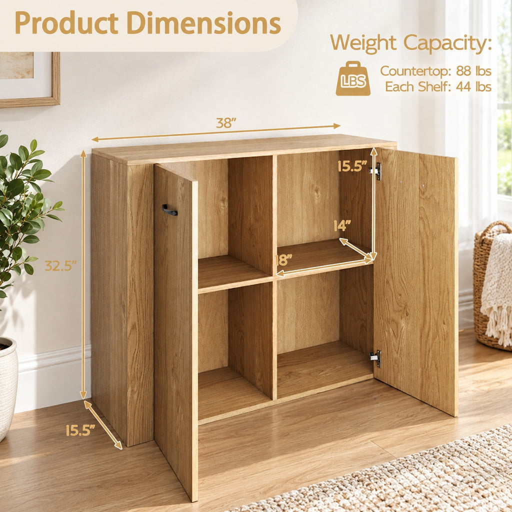 Airfind 38 Inch Buffet Modern Sideboard Cabinet with Storage, 88 lbs Capacity, Engineered Wood Frame, 38 Inch x 15.5 Inch x 32.5 Inch Footprint, Natural