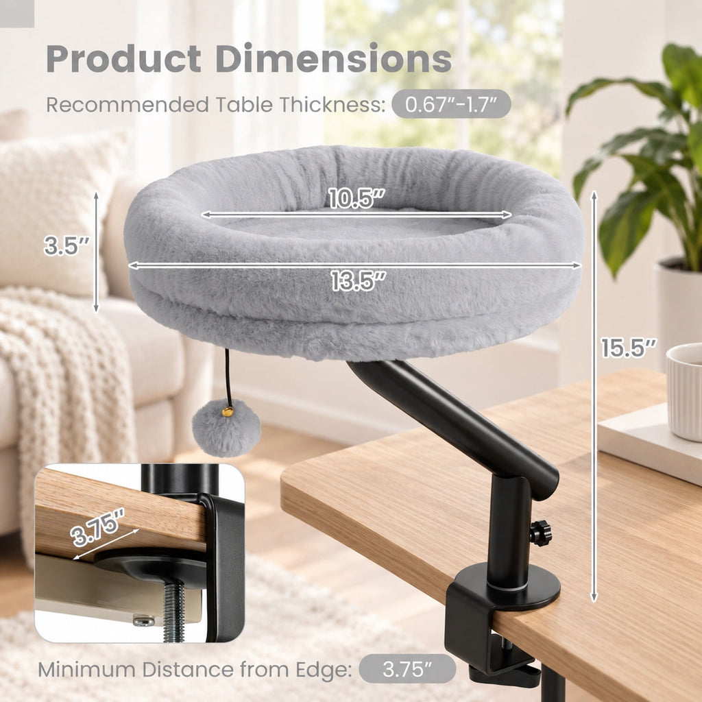Airfind 360¡ã Rotating Cat Desk Bed for Indoor Cats with Removable Perch, 13.5 Inch X 3.5 InchOverall Height 15.5 InchWeight for Convenient Everyday Use, Gray