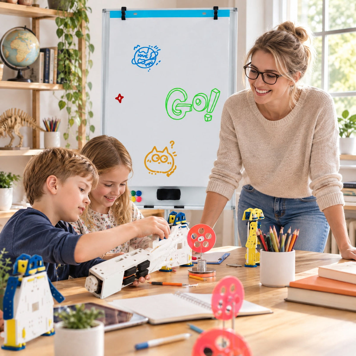 Airfind Height-Adjustable Mobile Whiteboard with Round Stand Paper Clips, Plastic Metal Frame, 26 x 24 x 52-75.5 Footprint, White