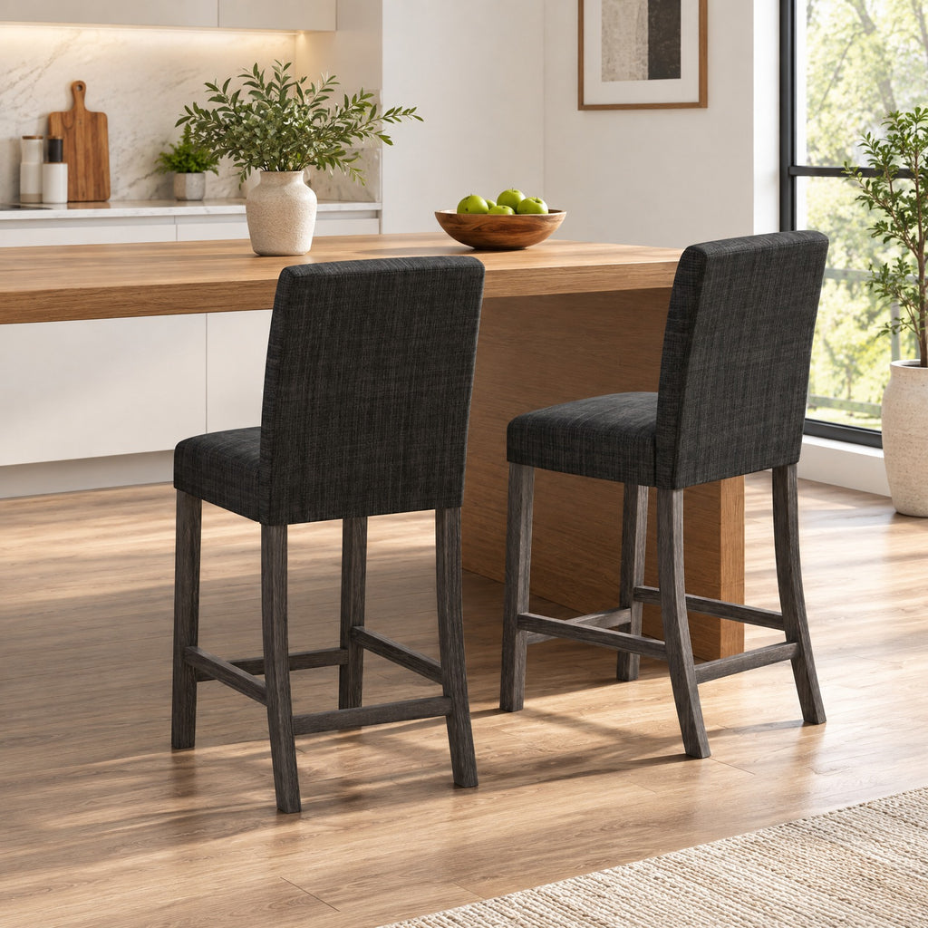 Airfind Counter Height Bar Stools Set of 2 with Back and Footrest, Rubber Wood MDF Linen Fabric Sponge Frame, Gray