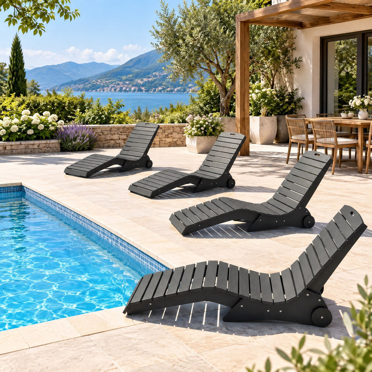 AIRFIND In-Pool Lounge Chair with Rear Wheels, HDPE Weighted Chaise for 5.5 to 8.5 in Water Depth, 450 lb Capacity, 64 in Long, Dark Gray