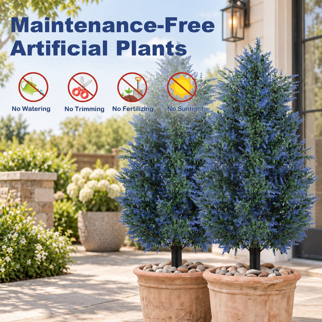 Airfind 2 Pack 3.3 ft Artificial Lavender Topiary Trees with Ground Spikes for Indoor Outdoor, PP PE Frame, Lavender