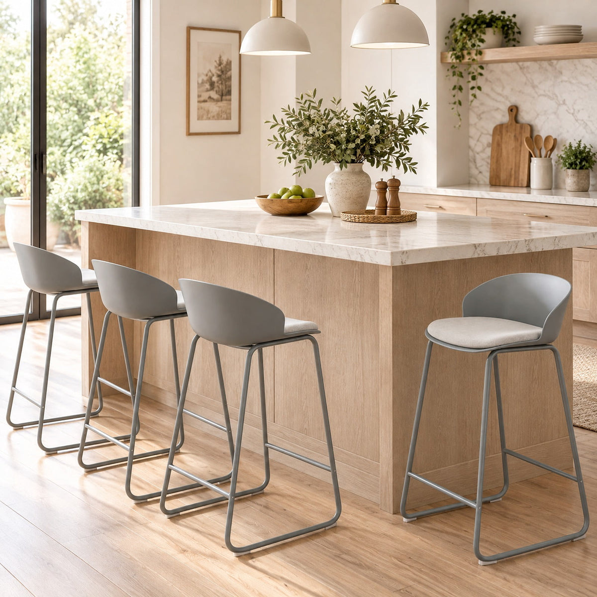 Airfind Counter Height Bar Stools, Set of 2, with Curved Backrest and Metal Frame for Kitchen Dining, 330 lbs Capacity, Gray
