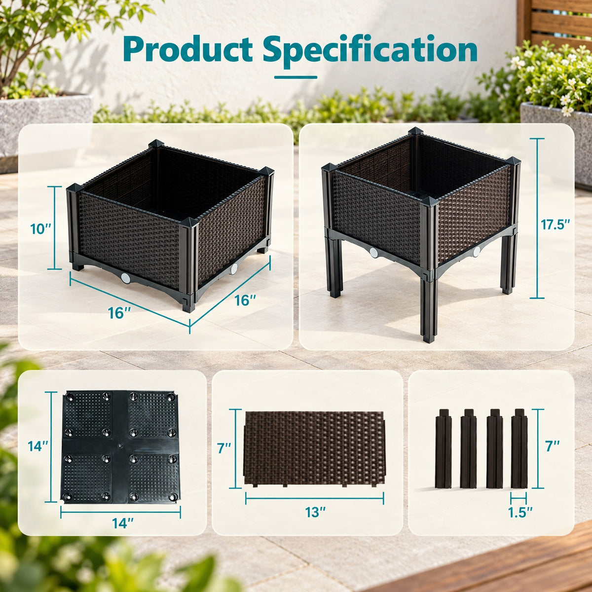 Airfind Set of 4 Elevated Flower Vegetable Herb Grow Planter Box, Reinforced PP materials Frame, Brown