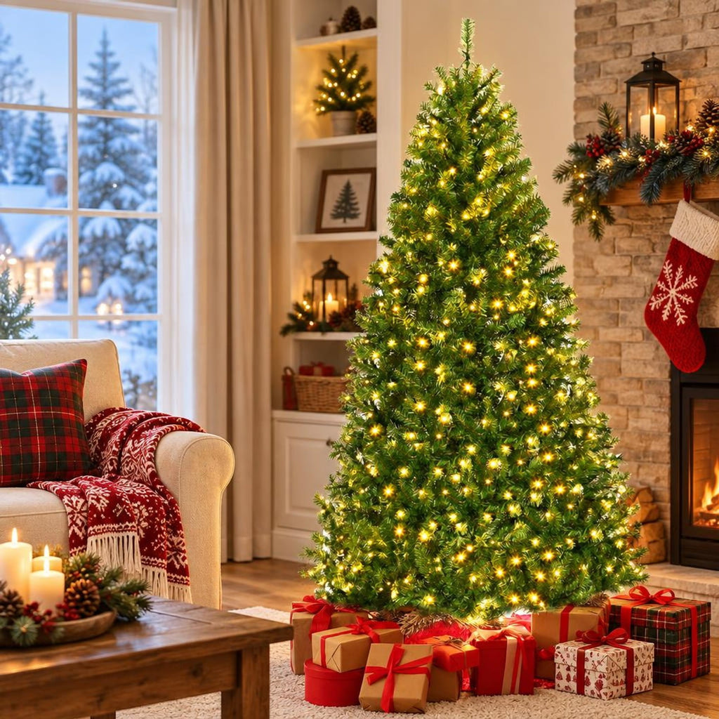 Airfind Artificial Premium Hinged Christmas Tree-6 Feet, PVC Frame, 0.9in x 1.6in x 2in Footprint, Green Adapter: UL-certified