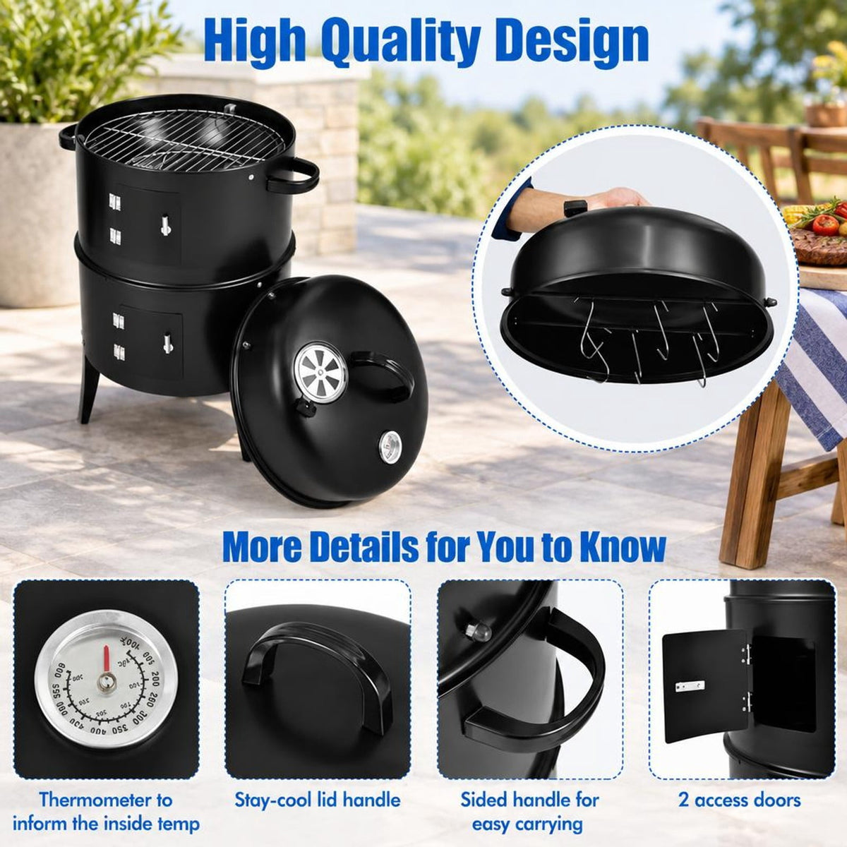 Airfind 3-in-1 Charcoal BBQ Grill Cambo with Built-in Thermometer, Steel porcelain enamel Frame, Charcoal