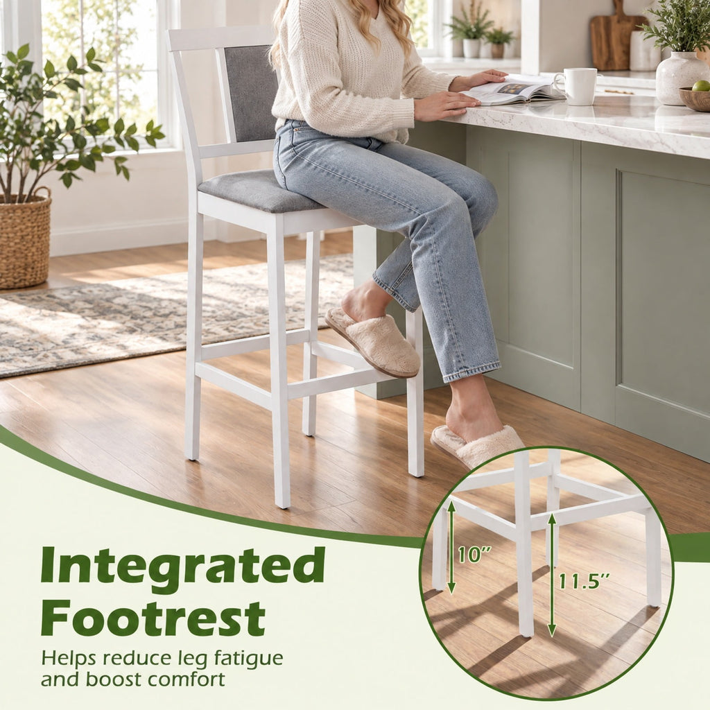 Airfind Set of 4 Upholstered Barstool 29.5 Inch Bar Height with Solid Rubber Wood Frame, 300 lbs Capacity, White