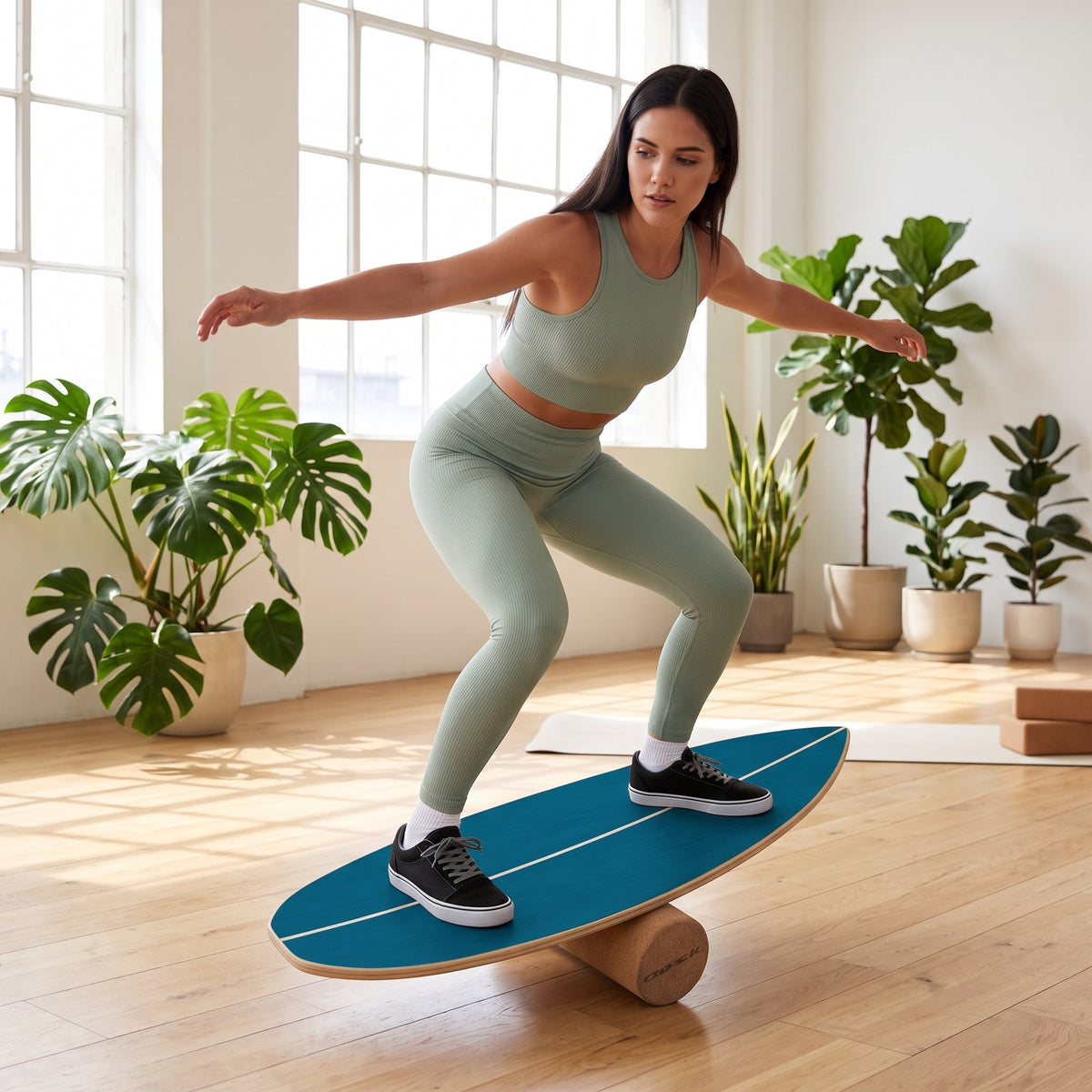 Airfind Wooden Balance Board with Cork Roller and Storage Rack, 11-Ply Birch Wood Balance Trainer for Core Strength Coordination, Indoor Outdoor Sports Exercise, Blue