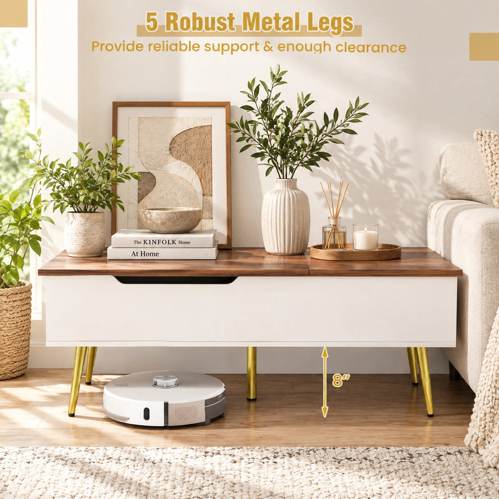 Airfind 47 Inch Lift Top Coffee Table with 2 Hidden Compartments, P2 Engineered Wood Solid Wood Steel Frame, Walnut