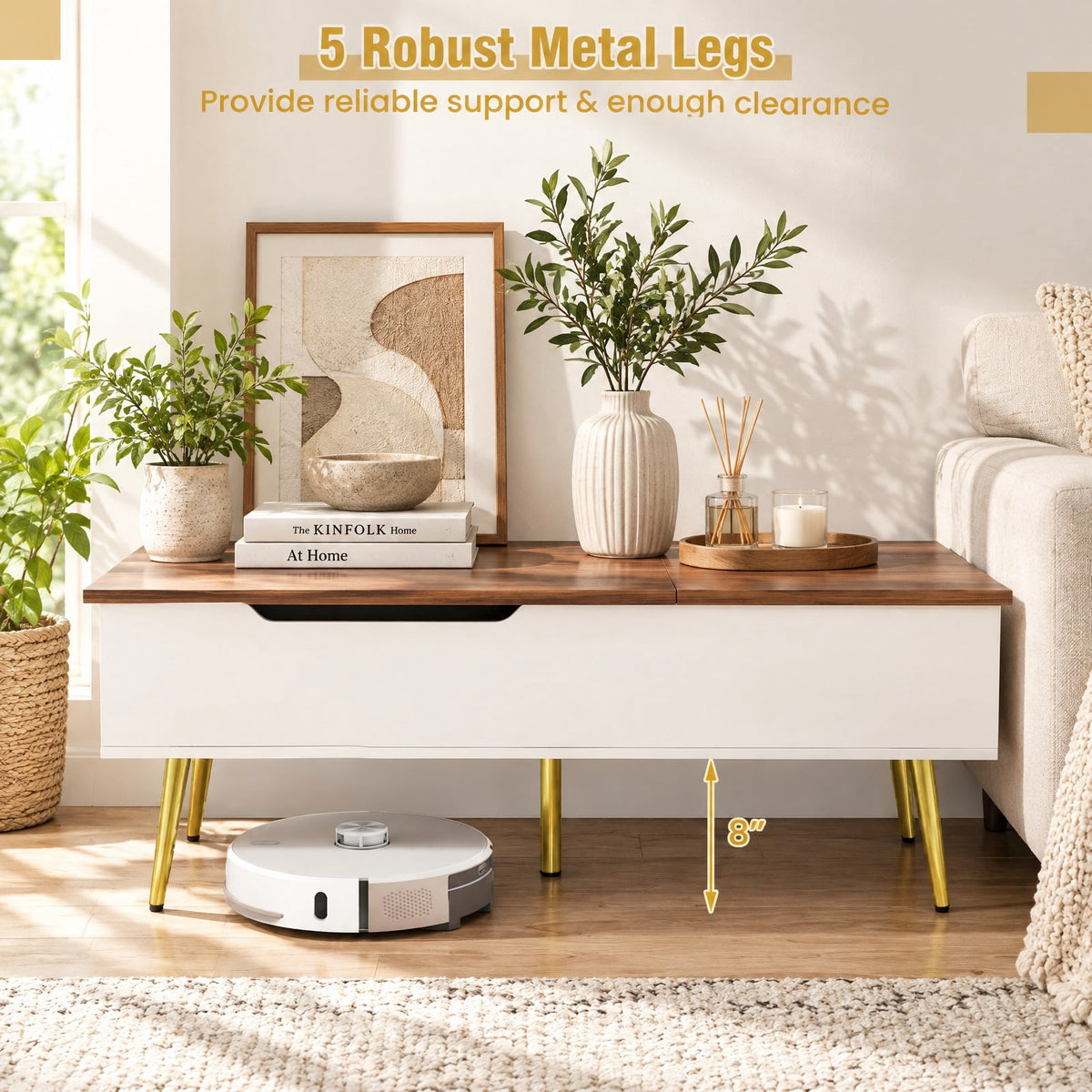 Airfind 47 Inch Lift Top Coffee Table with 2 Hidden Compartments, P2 Engineered Wood Solid Wood Steel Frame, Walnut