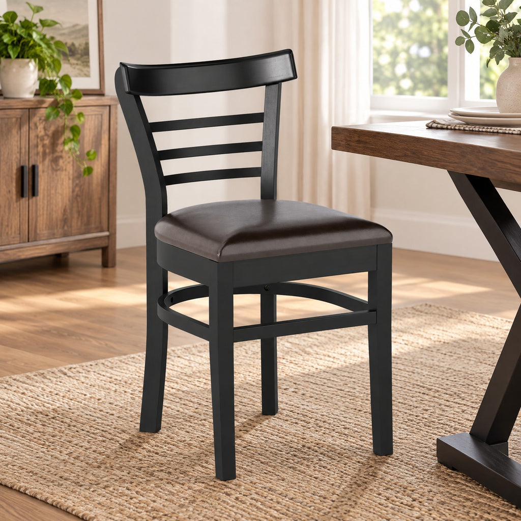 Airfind Set of 2 Wooden Dining Chair with Rubber Wood Legs for Restaurant, Chair 400 lbs Capacity, Rubber Wood PU Leather Sponge Frame, Black