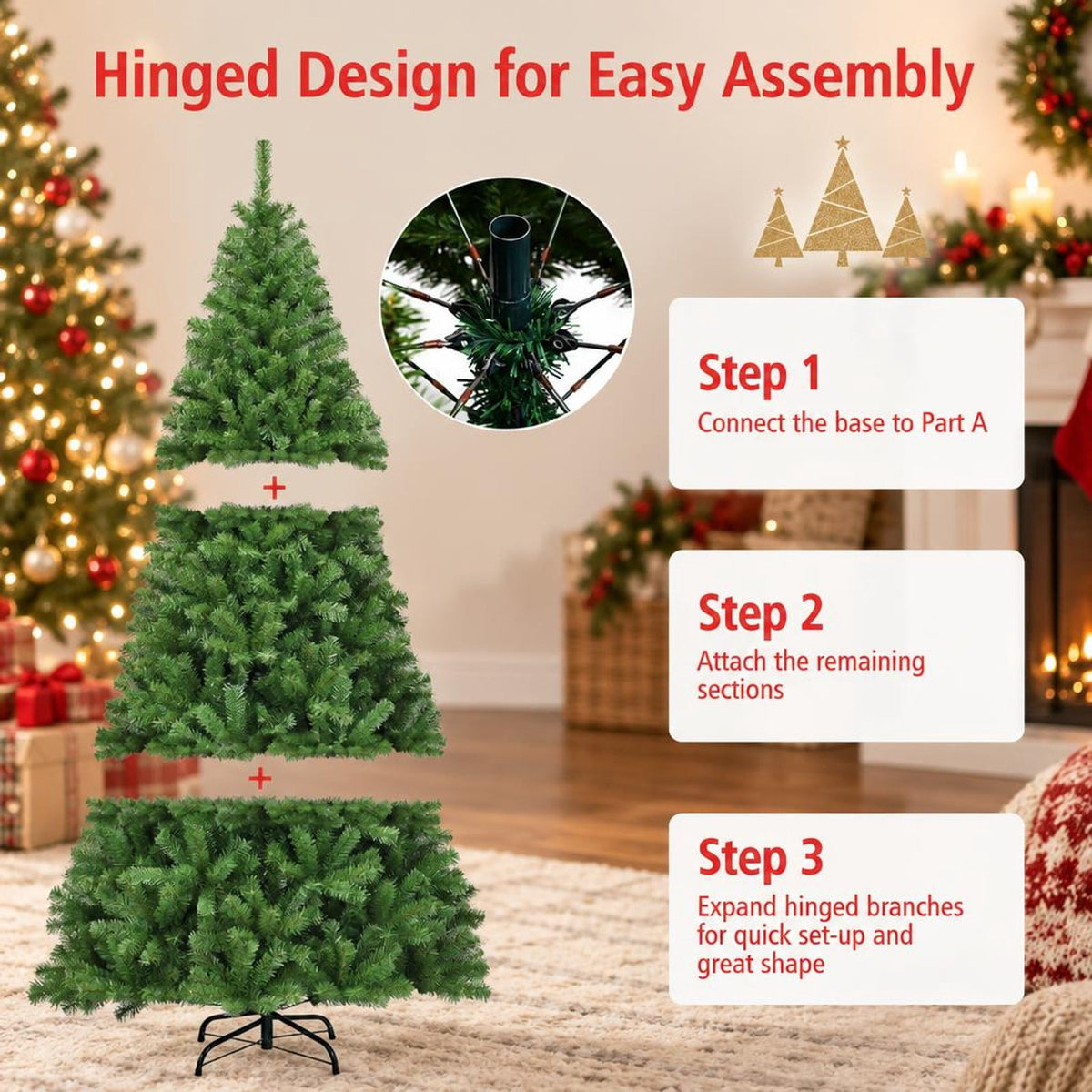 Airfind PVC Artificial Christmas Tree Premium Hinged-9 ft, PVC iron Frame, 3.8ft x 6ft Footprint, Green