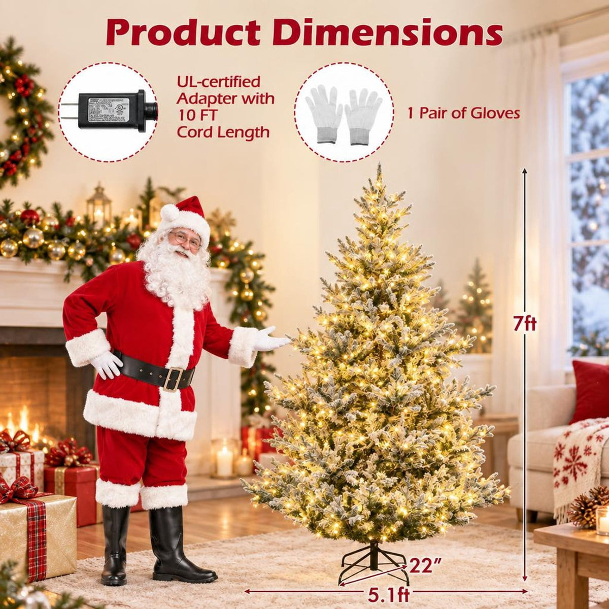 AIRFIND Pre-Lit Christmas Tree 7 ft Snow Flocked with 1074 Branch Tips, 450 Warm White LEDs, 13 Light Modes, Timer and Metal Stand