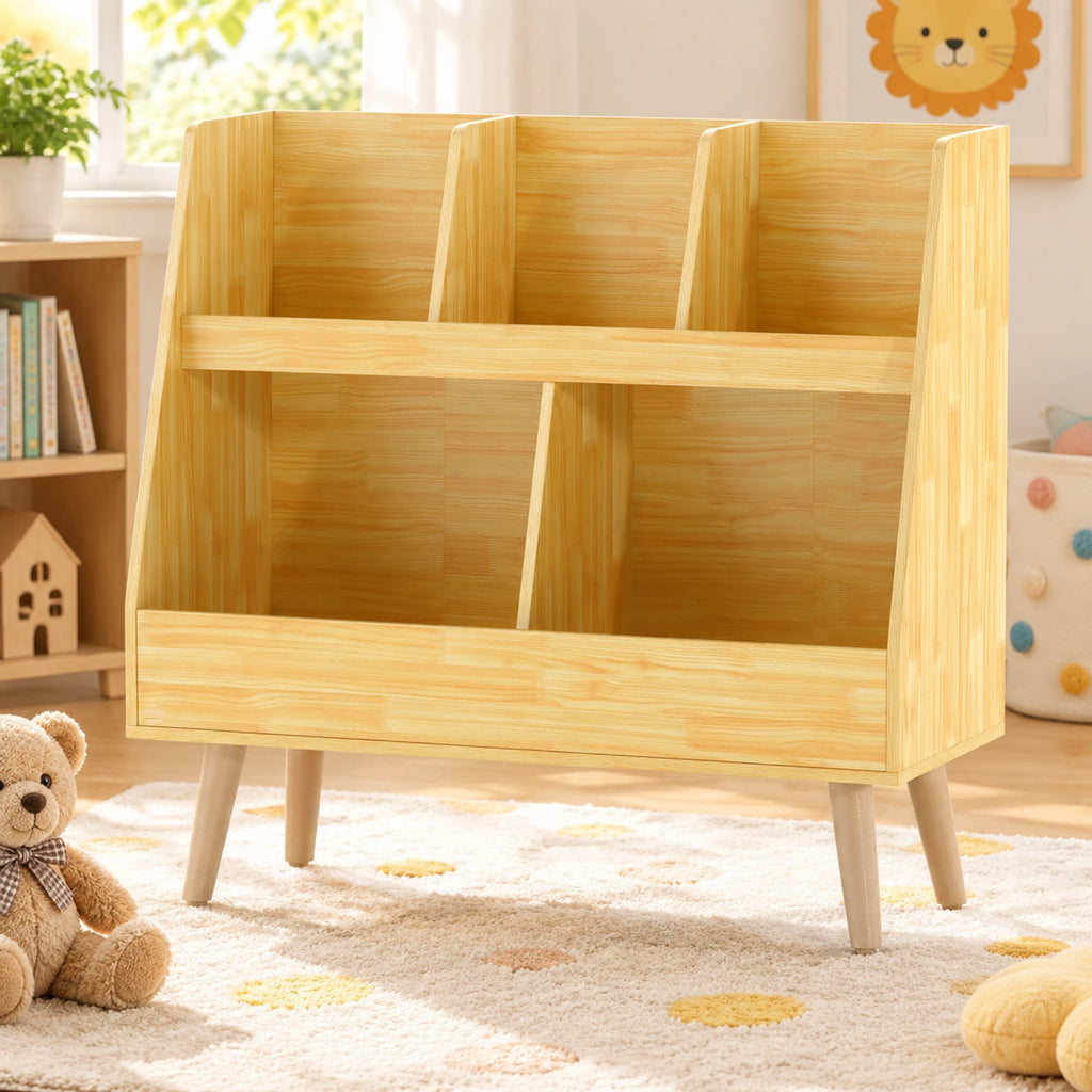 Airfind 5-Cube Kids Bookshelf and Toy Organizer with Anti-Tipping Kits, 68 lbs Capacity, MDF Solid Wood Frame, White Oak Natural Pink Light Gray