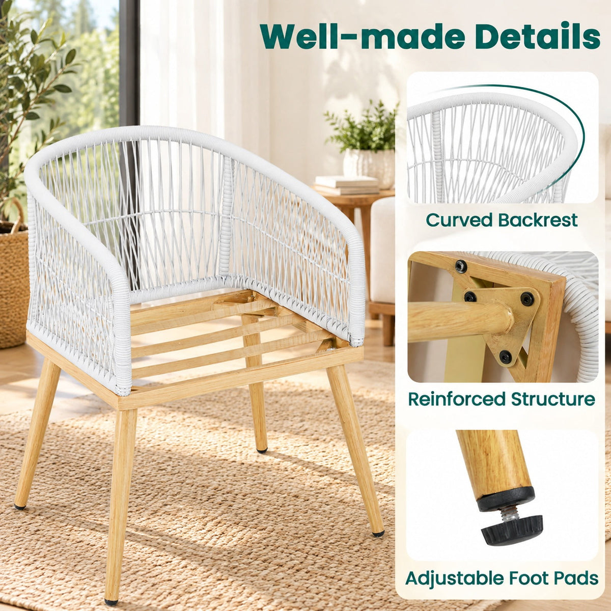 Airfind 3 Pieces Outdoor Bistro PE Wicker Conversation Furniture Set, 100 lbs Capacity, 18 x 16 Footprint, White