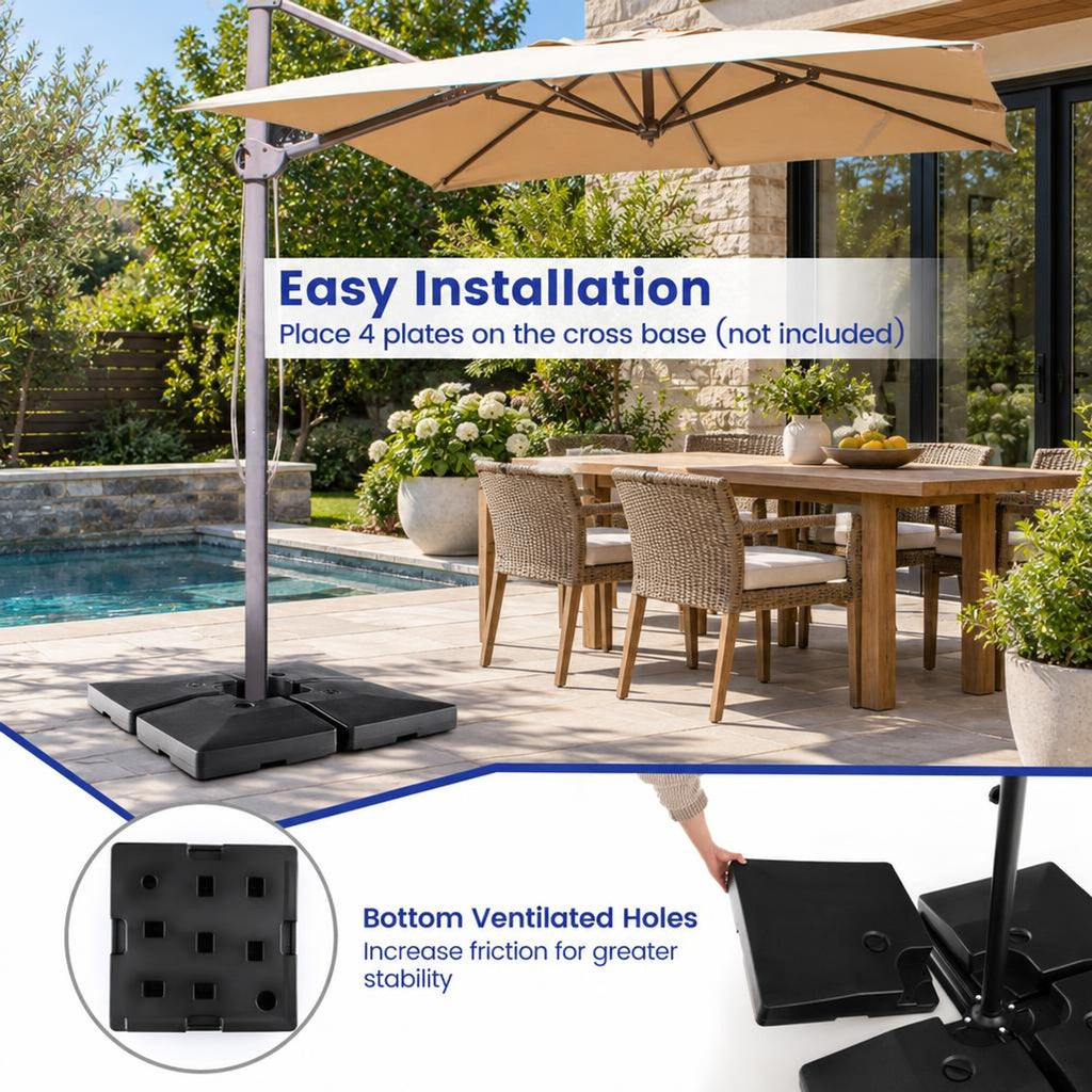 Airfind 4-Piece 20L Cantilever Offset Patio Umbrella Base, Providing 200 lbs large water filling capacity, Each plates can be stacked up to save space