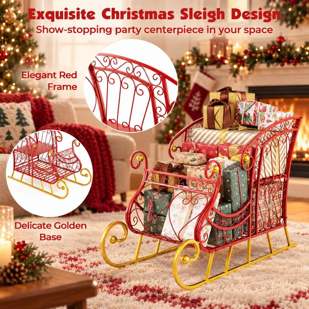 Airfind Metal Christmas Santa Sleigh Basket 2-Tier Xmas Santas Gift Storage Sleigh, 33 Lbs Capacity, Metal, 33.5 Inch X 16.5 Inch X 24.5 Inch, Red