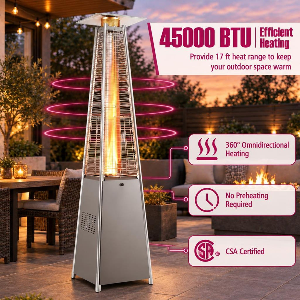 Airfind 45000 BTU Pyramid Patio Heater with Zippered Cover Triple Safety Protection and wheels, Gray