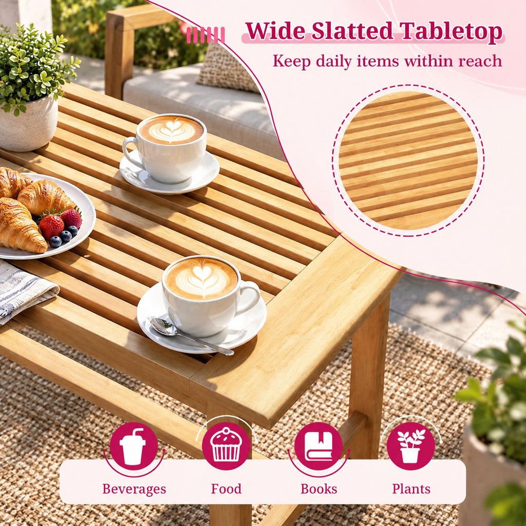 Airfind Patio Coffee Table 36 Inch Rectangular Outside Side Table with Slatted Tabletop, 145 lbs Capacity, Teak Wood Frame, Coffee