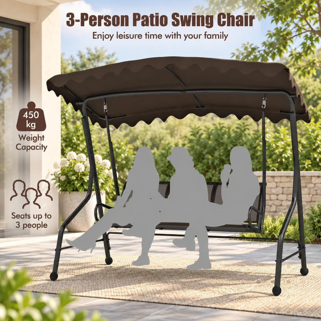Airfind 3-Seat Outdoor Porch Canopy Swing with Adjustable Shading, 1000 lbs Capacity, Polyester Fabric Fabric Metal Frame, 88 x 59 x 76 Footprint