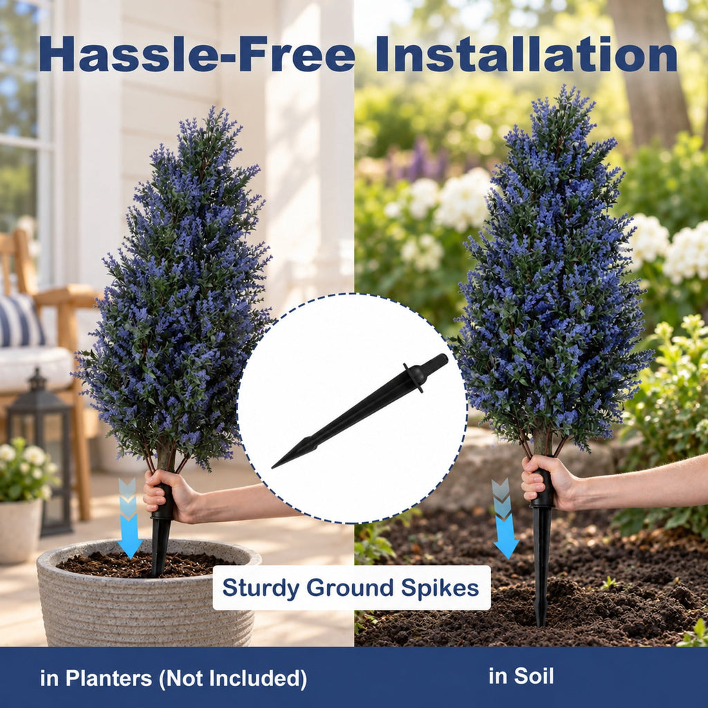 Airfind 2 Pack 3.3 ft Artificial Lavender Topiary Trees with Ground Spikes for Indoor Outdoor, PP PE Frame, Lavender