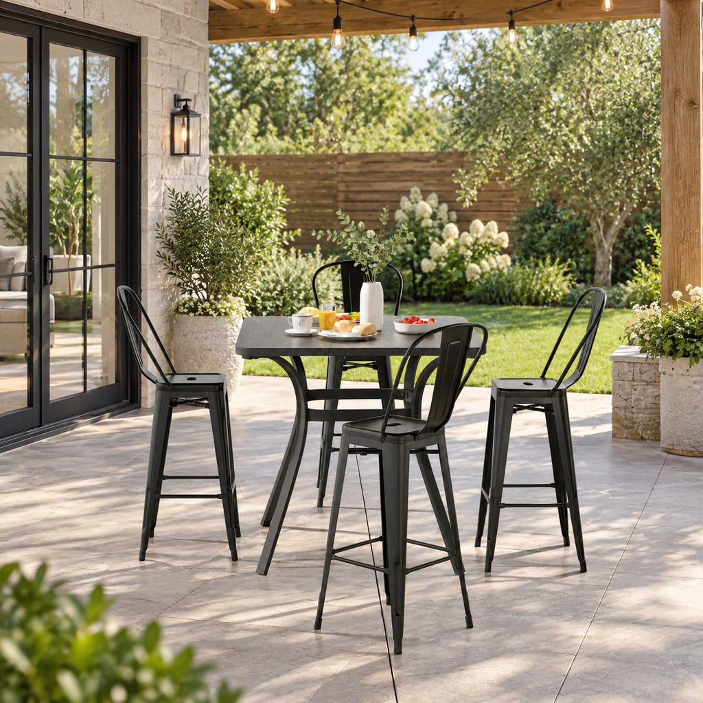Airfind Set of 4 Bar Height Chairs Stackable Metal Bar Stools with Removable Backrest, Metal Frame, 18 Inch x 20.5 Inch x 46 Inch Footprint, Black