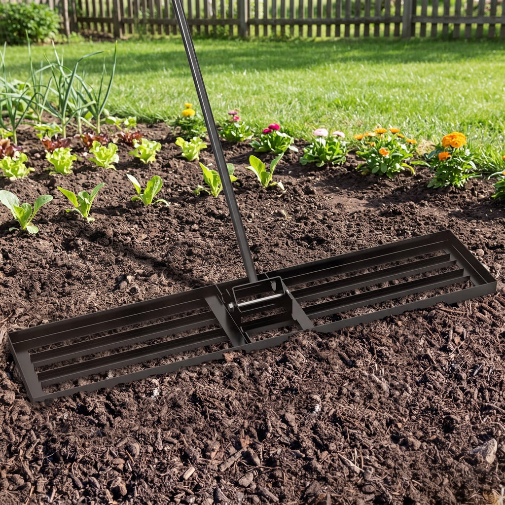 Airfind Lawn Leveling Rake 46 x 10 Inch Heavy Duty Lawn Level Tool for Soil, Metal PVC Plate Frame, 46 x 10 Handle Length 67 Footprint, Black