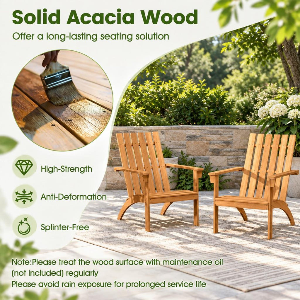 Airfind Outdoor Durable Patio Acacia Wood Adirondack Lounge Armchair, 350 lbs Capacity, Acacia wood Frame, Natural