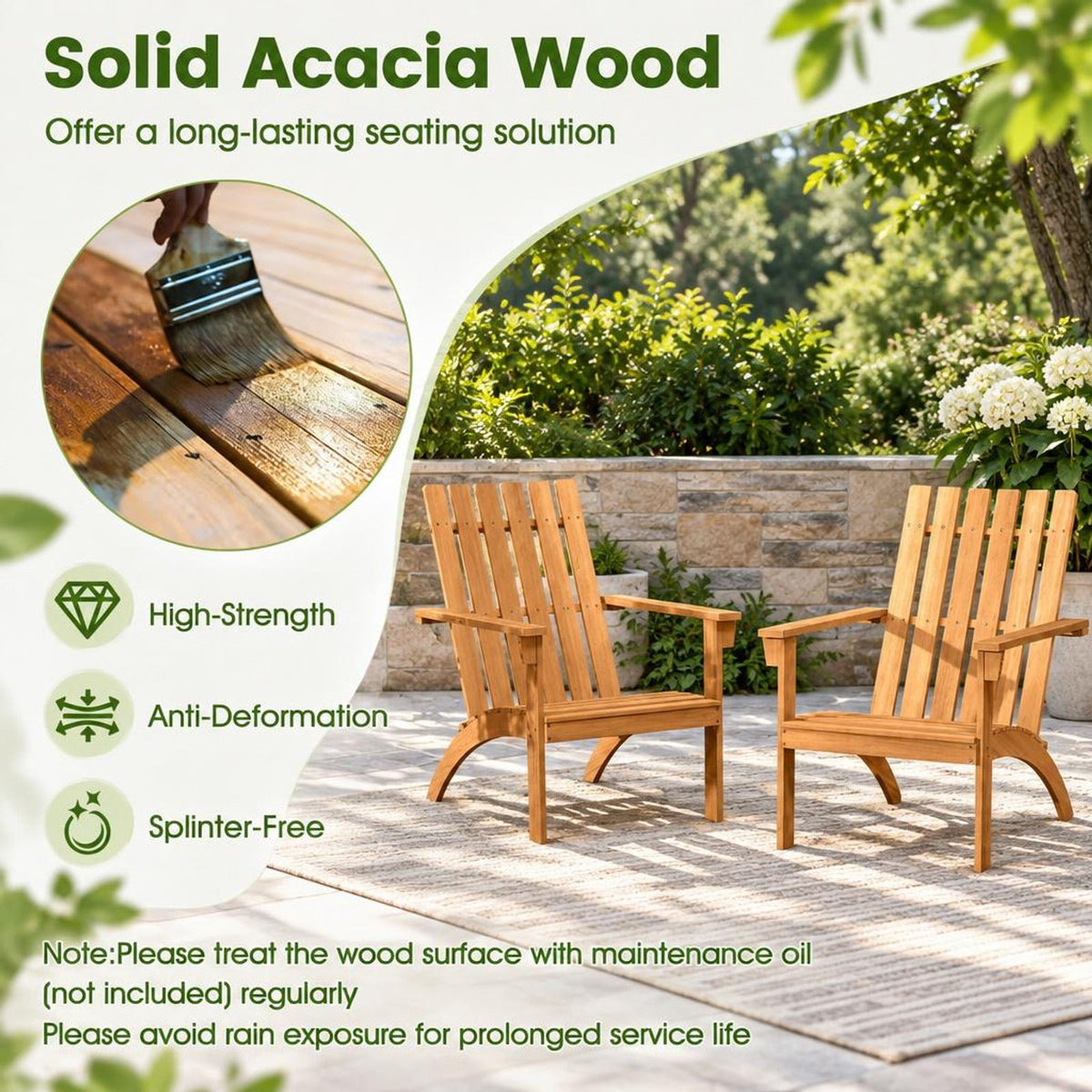 Airfind Outdoor Durable Patio Acacia Wood Adirondack Lounge Armchair, 350 lbs Capacity, Acacia wood Frame, Natural