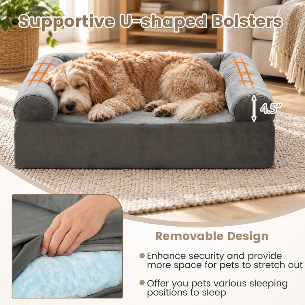 Airfind Cooling Gel Memory Foam Dog Bed for Medium Dogs with Washable Cover, Cooling Gel Memory Foam Silicone Polyester 25D Foam Frame, Dark Gray