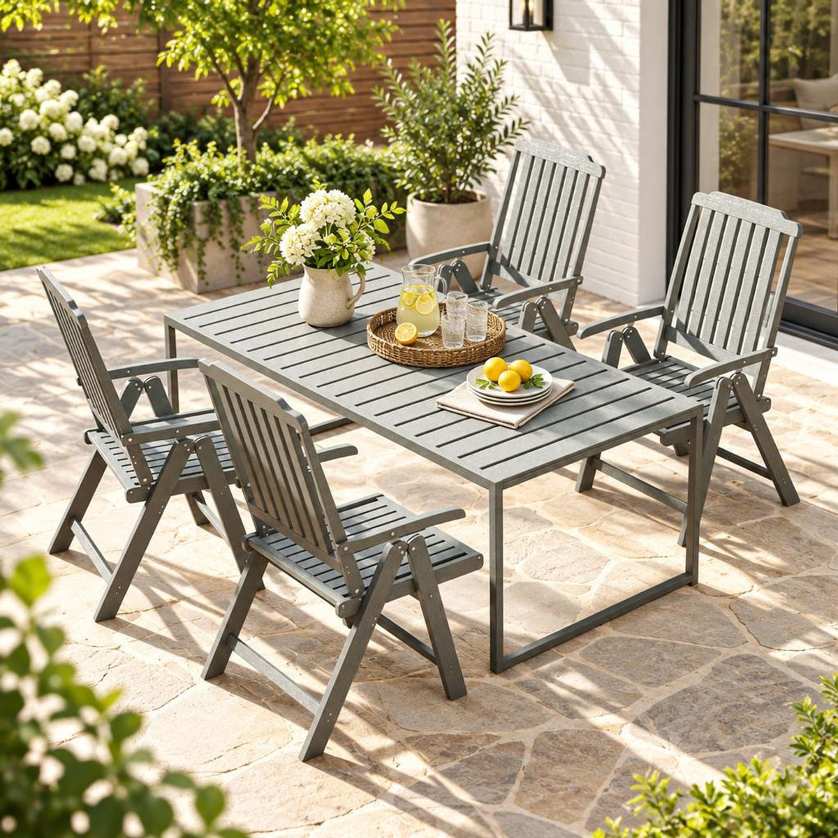 Airfind Foldable Patio Chair All, Weather HDPE Outdoor Dining Chair with Armrest, Gray, The slatted design effectively prevents water accumulation