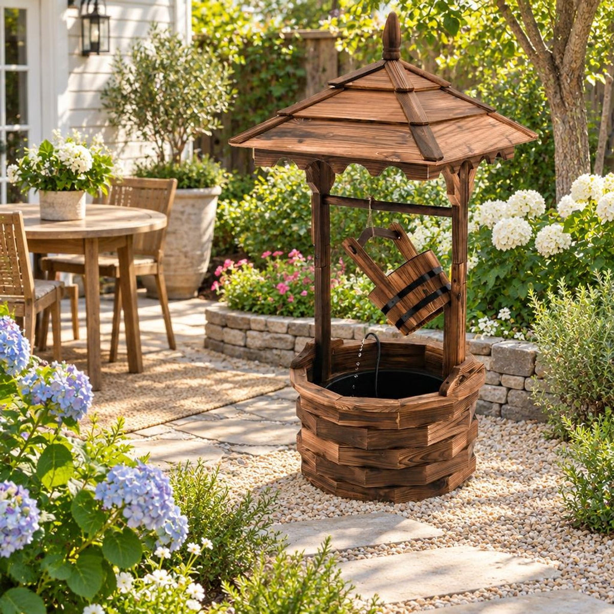 Airfind Patio Wooden Water Fountain with Electric Pump, Fir Wood, 22.5 Inch X 22.5 Inch X 48.5 Inch (l X W X H) Water Bucket for Convenient Everyday Use, Brown