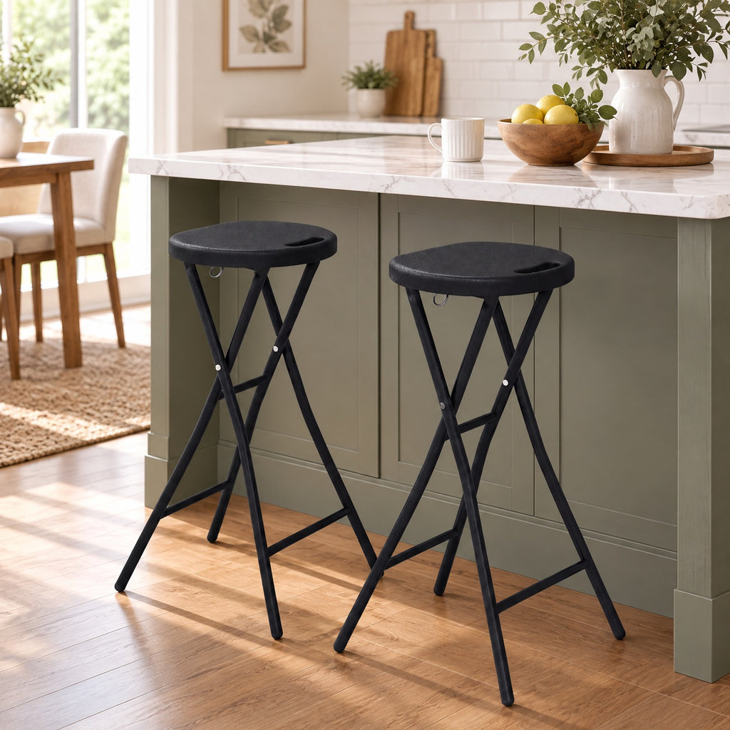 Airfind Set of 2 Folding Bar Stool 27.5in with HDPE Seat and Carry Handle for Kitchen Bar, 330 lbs Capacity, Metal HDPE Frame, Black