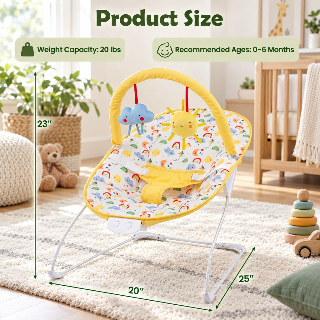 Airfind Portable Nursery Bouncer, Nursery Rocker Seat with Detachable Toy Bar, 20 lbs Capacity, Peach Velvet Fabric Polyester Metal ABS TPE, Yellow