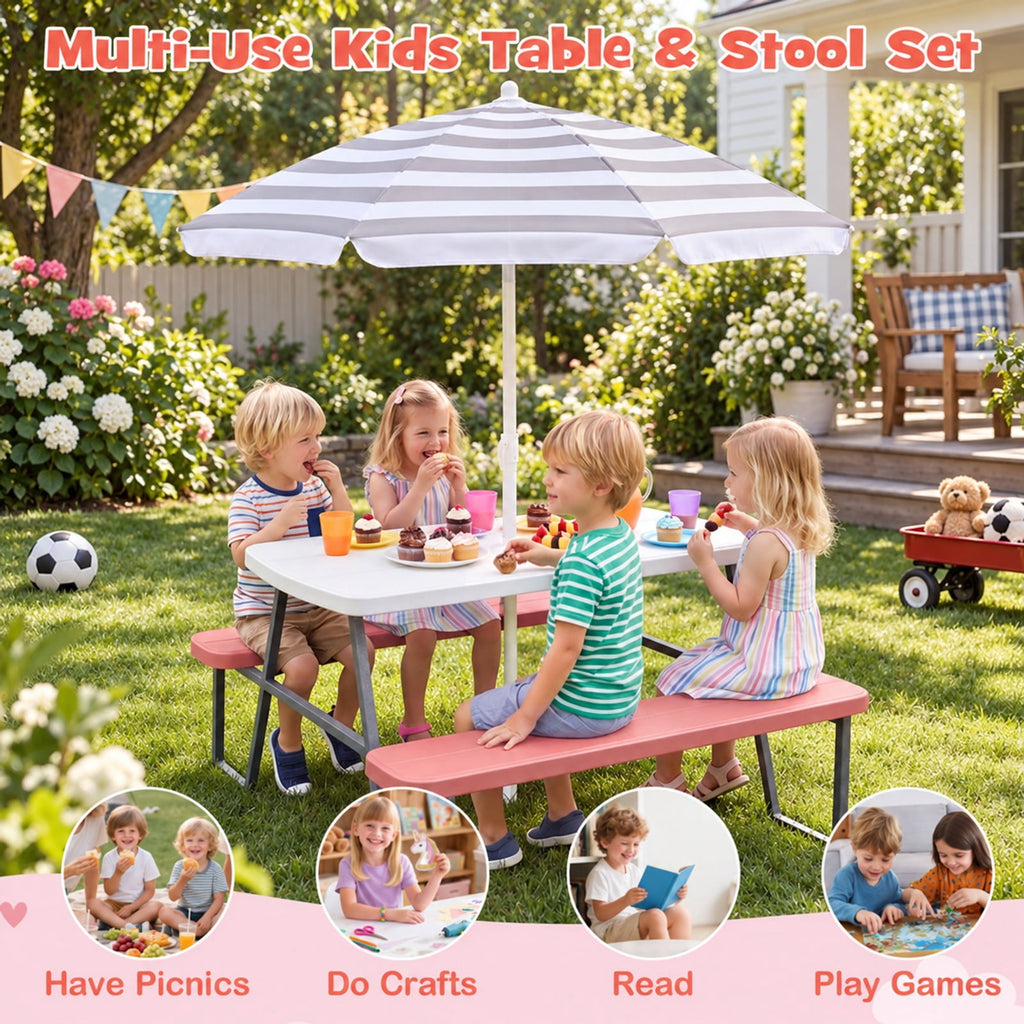 Airfind Kids Picnic Table with Benches Seats up to 4, 660 lbs Capacity, Metal Frame, for 3+ years old, 40 x 39.5 x 59 Tabletop Footprint, Pink