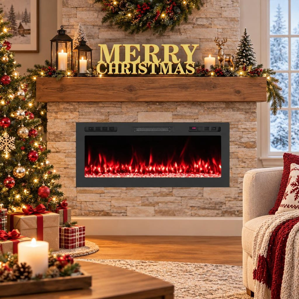 Airfind Smart WiFi Electric Fireplace Wall Mounted and Recessed 750W/1500W Heater-42 Inch, Black, Power Cord 5 ft Net Weight-36in 29.5 lbs