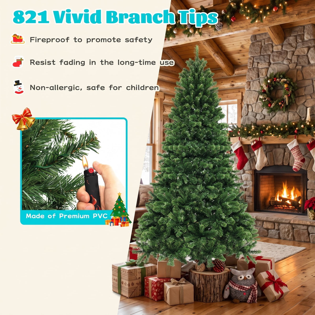 Airfind 6/7/8 Feet Hinged Christmas Tree with PVC Branch Tips Warm White LED Lights-6 ft, PVC Metal Frame, White