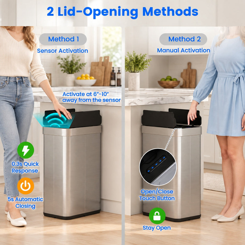 Airfind 16 Gallon Trash Can with Wing Lids for Bedroom Bathroom Kitchen, Stainless Steel ABS Frame, Silver