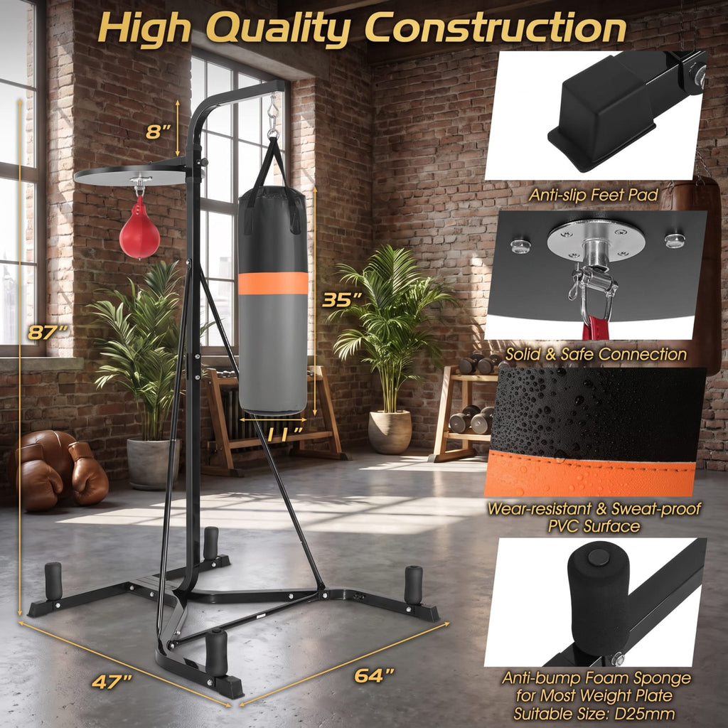 Airfind Heavy Duty Freestanding Boxing Punching Stand with Heavy Bag and Adjustable Speed Bag for Home Gym Strength Training, Grey