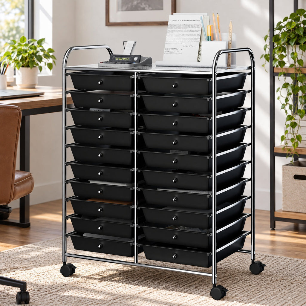 Airfind 20 Drawers Storage Rolling Cart Studio Organizer, Steel Frame, 25 Inch x15 Inch x 34 Inch Footprint, Black
